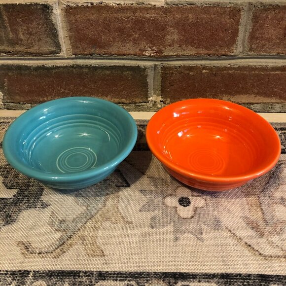 Fiesta USA Ceramic Bowls Set Of 2 Orange & Turquoise 5" Diameter - Picture 1 of 6